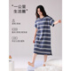 
LangSha 2025 new nightgown with chest pad for women's summer short-sleeved large-size striped long dress 14106B M [soft, skin-friendly and comfortable]