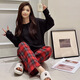 S.SOFEA春秋女睡衣两件套黑红格子家居服 长袖套NY897红小格 170 M(80-100斤)