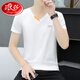 Langsha Summer Men's Pure Cotton V Neck Media Manga Camiseta Camiseta Camiseta Camiseta 691 White M 90-100Jin [Jin iguala 0.5 kg]