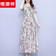 
Hengyuanxiang Temperament Floral Dress 2025 New Women's Summer Middle-aged Mother Slimming and Fashionable Chiffon Long Skirt High-end Green Flower (9738) 4XL (Suggested 145-154Jin [Jin equals 0.5 kg])