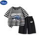 Disney Boys Anzug Sommer Neue Kinder Baumwoll-T-Shirt-Shorts Anzug Big Children's Striped Kurzärmelte-Sporthosen Zweiteiler DDB13688 GRAY + N11762K Schwarz 140 cm Höhe 130-140 cm Alter 8-9 Jahre alt