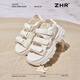Sandalias Zhr para mujeres, zapatos pequeños con rayos de suela gruesas para mujeres, ropa casual, zapatos de playa versátiles para mujeres, G739 beige 39