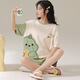 Jingpu Fei Japanese cute cartoon short-sleeved pajamas for women loose summer home clothes set 679 green dinosaur 170 M code [suggested 80-90 Jin [Jin equals 0.5 kg]]