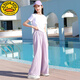 G.Duckkids Little Yellow Duck Girl Girl Summer Anzug Kinder kurzärmelige Hosen Mode mittelgroße Kinder-Sommeranzug lässige Mädchen Mode 9889 Weiß + 15106 Lila [Set] 170 cm