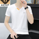 AEXP 7高端品牌夏季新款男士纯棉V领半袖T恤潮流休闲小字母印花鸡心领短 691白色 M 90-100斤
