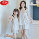 LangSha (LangSha) girls pajamas, parent-child mother-daughter suspender vest shorts suit summer thin cotton gauze big boy girl princess [pure cotton gauze] LD11303# Xingcuihua M 8 size [suggested height 95-105c]