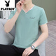 Playboy (Playboy) T-shirt à manches courts de nouveau coton à manches courtes pour hommes à manches courts à manche en V Mlim à moitié à manches décontractées Collit de base de coeur de coeur noir QY694 XL [suggéré 130-140jin [Jin est égal à 0,5 kg]]]