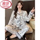 LangSha 2024 new gold velvet pajamas for women in spring, autumn and winter long-sleeved cardigan ink painting high-end home clothes can be worn outside 5009 2XL (recommended 131-155 Jin [Jin equals 0.5 kg])