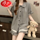 Langsha (Langsha) Pyjamas mit Brustpolster für die Kurzärischung von Frauen in der Kurzärmelung von Tianshi Coton Plaid.