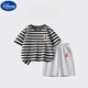 Disney Boys Anzug Sommer Neue Kinder Baumwoll-T-Shirt-Shorts Anzug Big Children's Striped Kurzärmelte-Sporthosen Zweiteiler DDB13688 GRAY + N11762K Schwarz 140 cm Höhe 130-140 cm Alter 8-9 Jahre alt