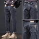 Jeans for men 2025 spring and autumn new style trendy embroidered loose straight cotton stretch casual versatile men's pants black gray regular 31 recommended 120-130 Jin Jin equals 0.5 kg