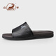 公羊一字拖鞋男高端夏季新款外穿真皮软皮软底男士凉拖 黑色  40 