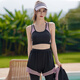 Kebo large-size swimsuit women 200 Jin [Jin equals 0.5 kg] Hot spring split conservative sun protection trousers jellyfish diving suit sports suit swimsuit black and purple four-piece set 5XL
