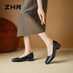 ZHR粗跟单鞋女经典拼接工作皮鞋通勤一脚蹬浅口女鞋软底AH673黑色36