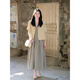 
MuYIMING 2025 summer new simple short-sleeved blazer fashionable retro plaid suspender dress two-piece women's trendy 9720 cream yellow jacket + 9721 plaid skirt L Recommended 101-120Jin [Jin equals 0.5 kg]