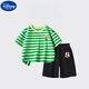 Disney Boys Anzug Sommer Neue Kinder Baumwoll-T-Shirt-Shorts Anzug Big Children's Striped Kurzärmelte-Sporthosen Zweiteiler DDB13688 GRAY + N11762K Schwarz 140 cm Höhe 130-140 cm Alter 8-9 Jahre alt