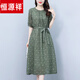 Hengyuanxiang 2025 Summer NUEVO RAMIE JACQUARD Vestido de lino de algodón Atado Commuting Simple Round Polka Dot Floral 6219 Dark Green M