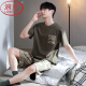 浪莎（LangSha）睡衣男款男士夏季纯棉2025短袖短裤夏款渲染居家居服套装夏天 YH:854蓝猫灰英文 L 【不起球/不褪色】