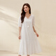 
Fiber Show [Literary and Artistic V-neck Dress for Age Reducing Jacquard V-neck Dress] Large Size Women's Fat mm2025 Summer New Style 1656 Bei White 2XL