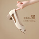 ZHR -Kopfschicht Cowide Single -Schuhe für Frauen mit elegantem Temperament, Fischmund dicke Fersensandalen, ein Fuß zum Sportpendelschuhe für Frauen KM53 Beige 37