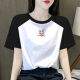 Camiseta de manga corta para mujer RAGLAN REPRO FHHUABD REPRO Camiseta de manga corta 2025 Nuevo diseño de camiseta de algodón de algodón Top de moda y delgada 854 Flower Grey/Prince Blue Raglan Raglán negro Tallas de manga corta