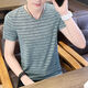 
Commander Bear 2025 short-sleeved T-shirt trendy striped men's versatile top Khaki breathable sweat-absorbing cotton 9898 M