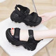 Dick-Soled-Sportsandalen für Frauen 2025 Sommer neuer Schwammkuchen weicher Sohle erhöhter Strand lässig Sandalen für Frauen schwarz 37