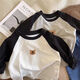 
HUALIN FASHION 2025 autumn Korean version of children's long-sleeved shirt for boys loose base shirt black and white rag-shoulder 11304 band M 110c