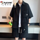 Specht (Tucano) Ice Seide kurzärmeliges Hemd für Männer 2024 Sommer Trendy No-Iron Hemd Casual Jacket Herrenanzug ohne Lager T6626 Orange (Set) 2xl ca.