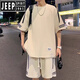 JEEP SPIRIT2025新款运动套装男夏薄款宽松冰丝短袖t恤男短裤搭配两件套休闲 FKS653白色套装 L 约110-130斤可穿