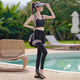 Kebo large-size swimsuit women 200 Jin [Jin equals 0.5 kg] Hot spring split conservative sun protection trousers jellyfish diving suit sports suit swimsuit black and purple four-piece set 5XL
