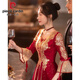 Pier Cardin Toasting Anzug Braut 2025 Neue Sommer Burgund Chinese Langarmed Wedding Engagement Kleid für Frauen Burgund mittelgroß [684] 3xl