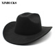 XINBUCKS cowboy top hat men and women jazz hat European and American punk style large brim sun hat roll brim hat riding hat felt hat black (same style for men and women) 57-58CM