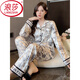 LangSha 2024 new gold velvet pajamas for women in spring, autumn and winter long-sleeved cardigan ink painting high-end home clothes can be worn outside 5009 2XL (recommended 131-155 Jin [Jin equals 0.5 kg])