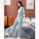 Pijama modal para mujeres en verano algodón puro 2025 Nuevos pantalones de manga corta juego de ropa para el hogar para trajes de algodón delgado 7374 frijoles verdes M 80100Jin [Jin iguala 0.5 kg]