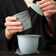 Ru kiln travel tea set portable ceramic quick cup for one person, one pot and three cups, outdoor camping hand-grabbed kung fu teapot, sky blue (one pot, three cups) + travel bag