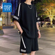 
Jewish sports suit men's summer thin loose trendy ice silk short-sleeved T-shirt men's shorts casual two-piece set men's clothing FKS653 black suit L about 110-130Jin [Jin equals 0.5 kg] can be worn