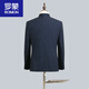 ROMON Chinese stand collar suit, Chinese tunic suit for men, striped Tang suit for father-in-law's wedding banquet, Chinese dress for father, dark blue top + pants + shirt + pocket square, etc. M