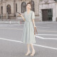 
Silk Cypress V-neck Dress 2025 Summer New Women's Waist Lace Ties Gentle Sweet and Fashionable Mid-length Skirt
