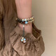 SHOUSHAN Green Sandalwood Splaceling para mujeres Estilo chino Pulsera zen de madera para hombres Escrita a mano de estilo étnico Retro