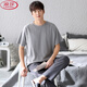 
LangSha men's pajamas summer short-sleeved trousers cotton loose plus size young middle-aged dad breathable home clothing sports suit A short-sleeved trousers men 2677 L men (95-120 Jin [Jin equals 0.5 kg])