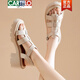 CARTELO thick-soled genuine leather sandals for women, cowhide thick heel soft-soled sponge shoes, Roman knitted women's shoes 2025 new summer 9905 meters white [simple one-line upper] 37