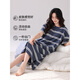
LangSha 2025 new nightgown with chest pad for women's summer short-sleeved large-size striped long dress 14106B M [soft, skin-friendly and comfortable]