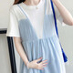 Ailantante 2025 Summer Nuevo francés Fresh Sweet Embaregant Vestido empalmado Dos faldas de suspensión de rodilla suelta azul 9889# XL recomendado 130-145Jin [Jin equivale a 0.5 kg]