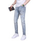 
Jiumuwang's new handsome personality retro trend embroidered print pattern versatile youth jeans men's trendy style 9855 sky blue 28