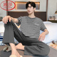 Langsha Pyjamas Herren Sommer reines Baumwoll-Kurzärärmelhosen Dünne lässige Streifen können außerhalb von Heimbekleidungsanzug y9207 93015 xl [empfohlen 130-150jin [Jin gleich 0,5 kg] tragen]