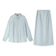 Vanciman simple de maillots de maillage pour femmes 2025 Été Nouveau tempérament Cardigan Suspender jupe trois pièces M9898 Blue Green M