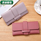 Yunluo's new Korean version solid color draw belt 3 fold women's wallet fashionable buckle student long coin wallet clutch card bag black