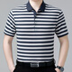 Neues Mulberry Seiden kurzärmeligte T-Shirt für Männer Sommer mittleren Alters und älteren Daddy tragen dünnes, Streifenpolo-Hemd mit Streifen, Blau S 165/105