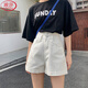 Langsha white denim shorts women's summer new high-waisted straight double-button loose wide-leg outer hot pants ins trend